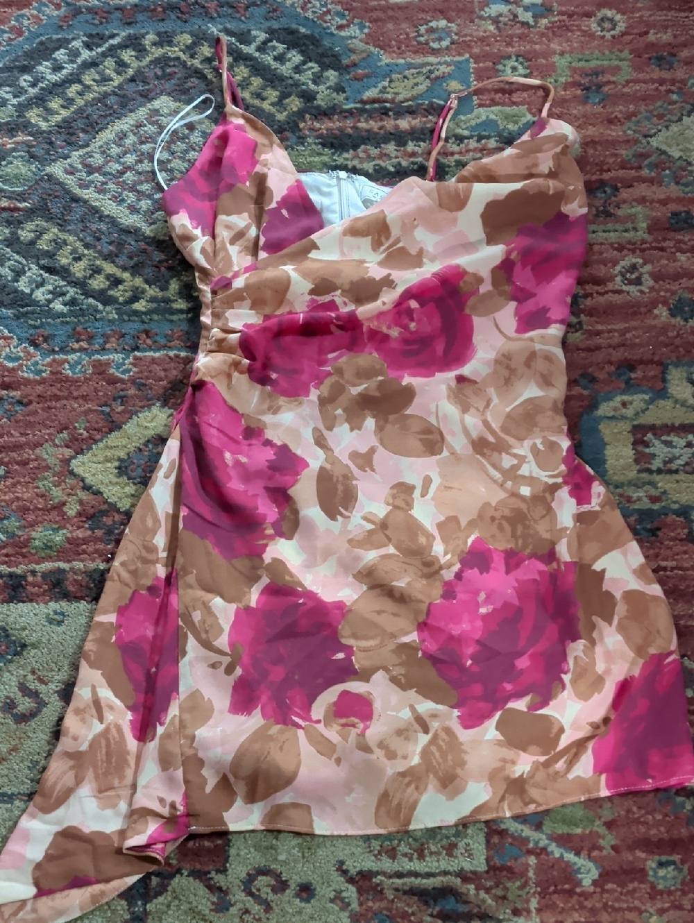 Sage Pink and Brown Floral Slip Dress
